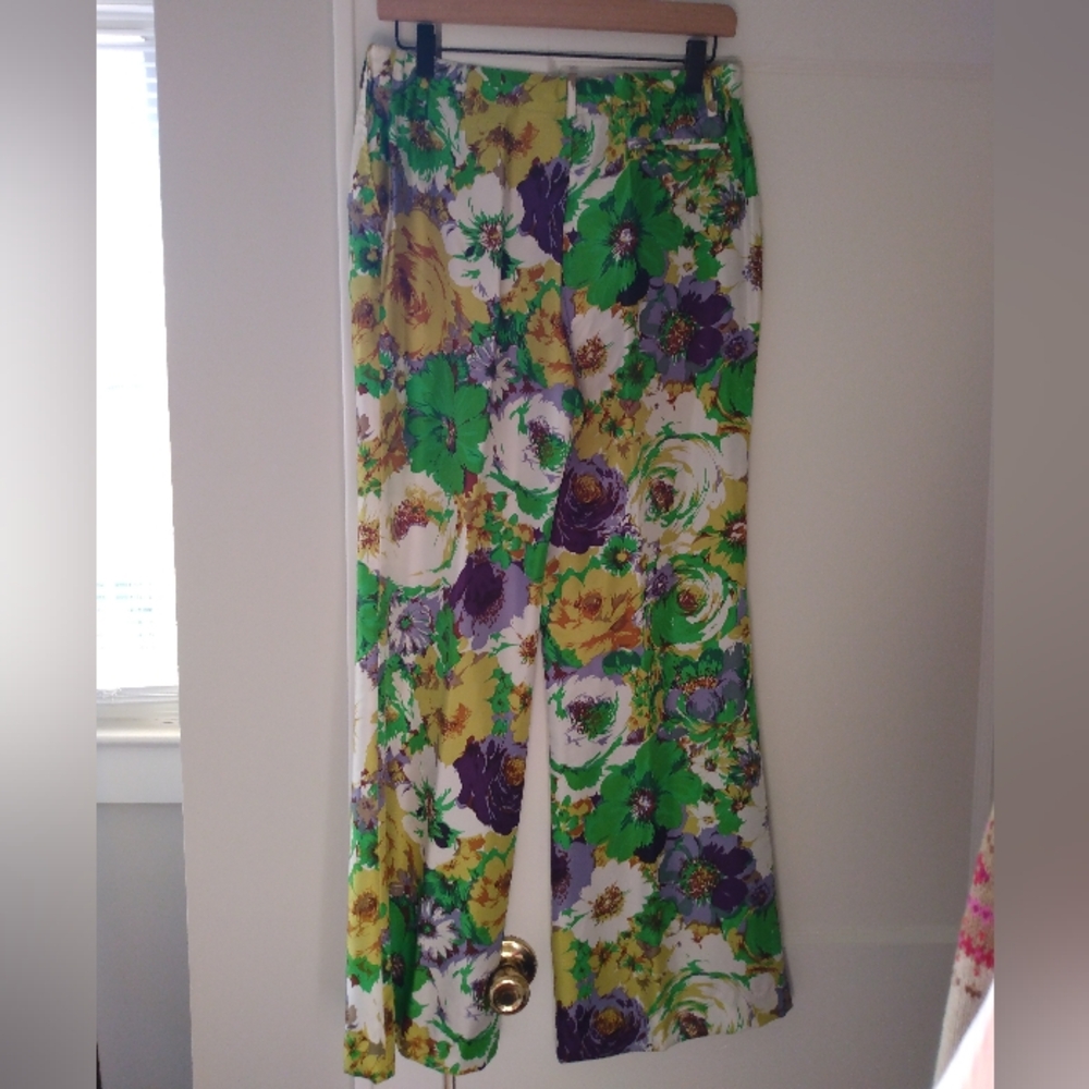 Blumarine Silk Floral Green Flowy Pants IT 44 US (8)